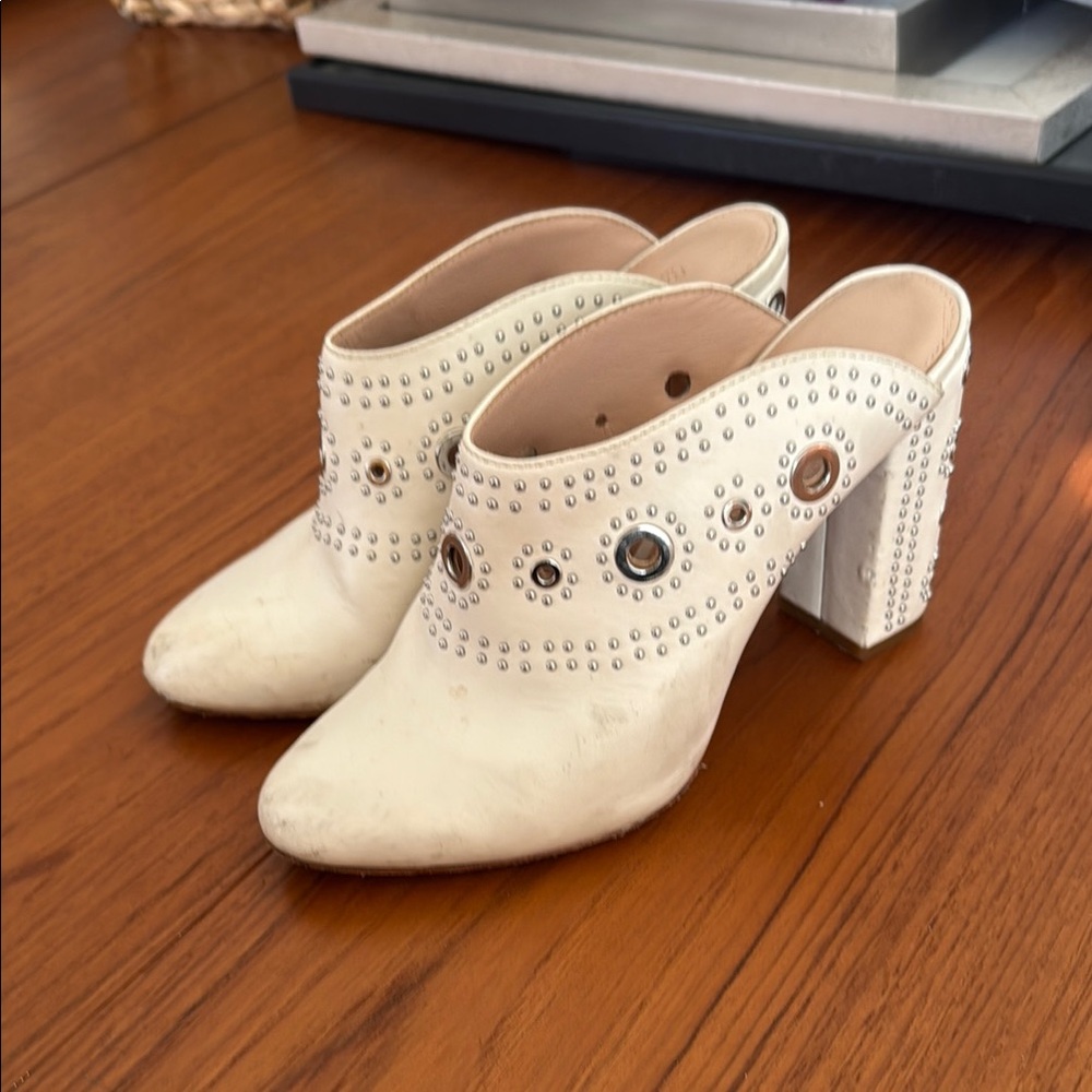 Rachel Zoe White Leather Mules with Chunky Heel